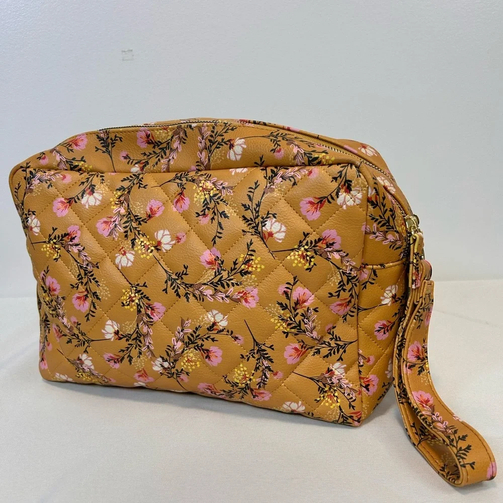 Steve Madden Floral Travel Bag Purse Double Zipper Side Handle Yellow 9'' x 10'' - Picture 5 of 12
